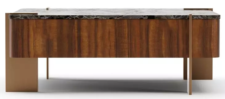 Altura Smoked Walnut Square Dark Emperador Stone Top Cocktail Table