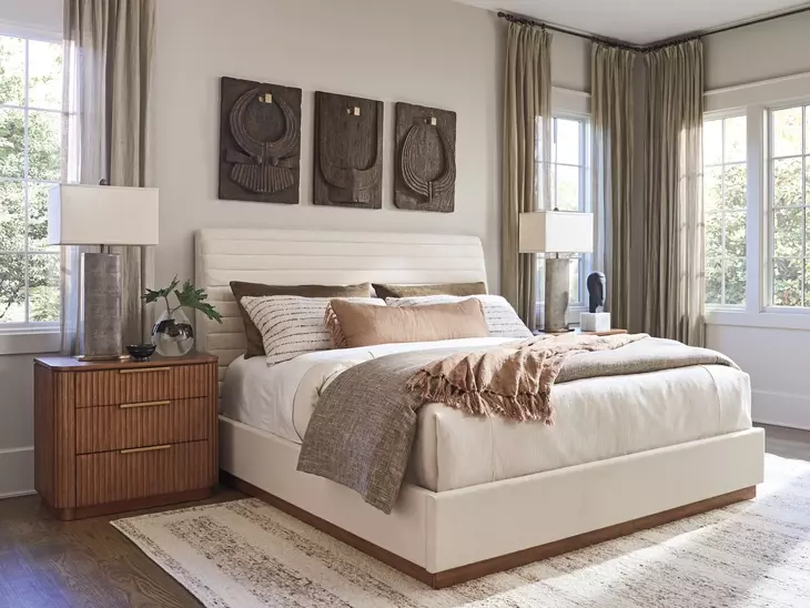 Coronado La Costa Beige and Brown Performance Fabric King Upholstered Platform Bed