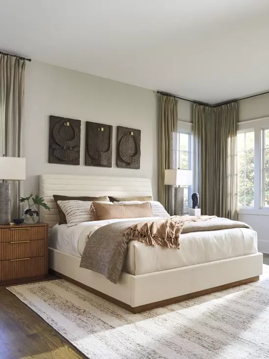 Coronado La Costa Beige and Brown Performance Fabric King Upholstered Platform Bed