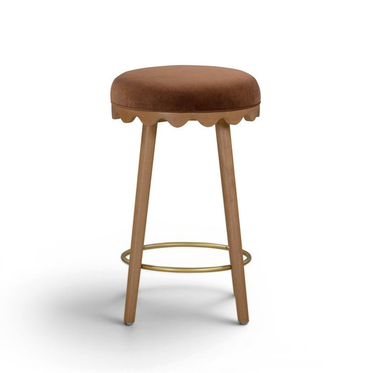Oodle Light Walnut Performance Vegan Mohair Upholstered Counter Height Stool