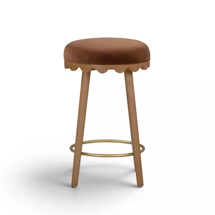 Oodle Light Walnut Performance Vegan Mohair Upholstered Counter Height Stool