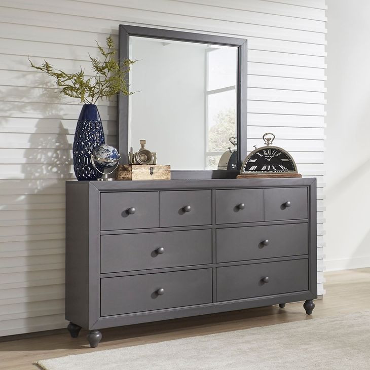 Garden View Dark Gray 6 Drawer Dresser with Mirror
