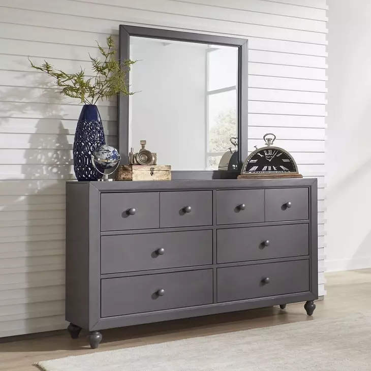 Cottage View Dark Gray 6 Drawer Dresser with Mirror