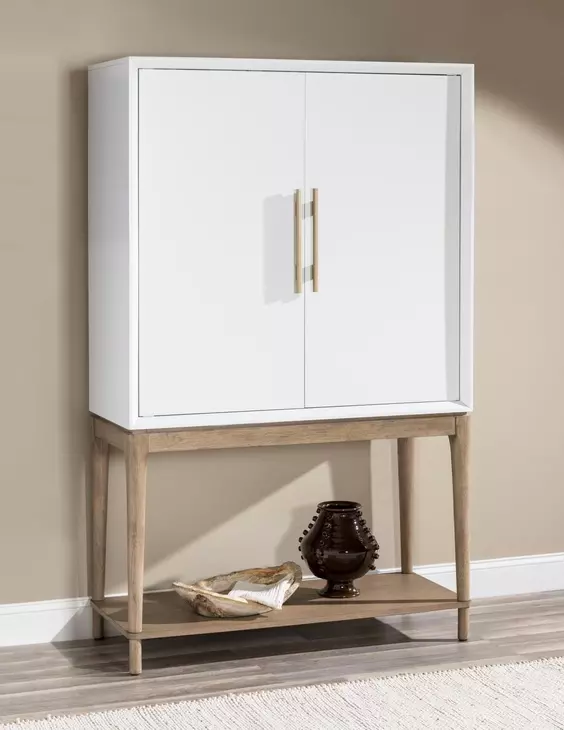 Melrose Cloud White and Desert Oak 2 Door Bar Console with LED