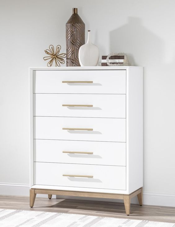 Melrose Cloud White and Desert Oak 5 Drawer Chest