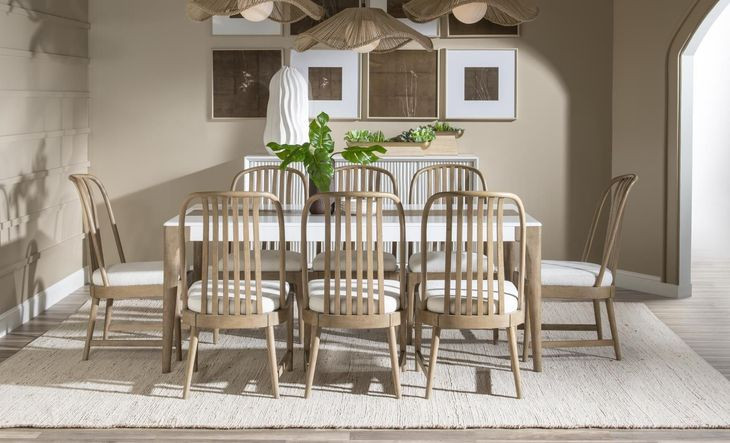 Melrose Cloud White and Desert Oak 74" Rectangular Dining Room Set