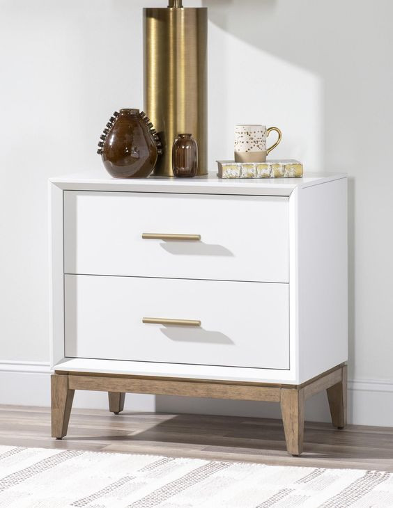 Melrose Cloud White and Desert Oak 2 Drawer Nightstand with USB Charging