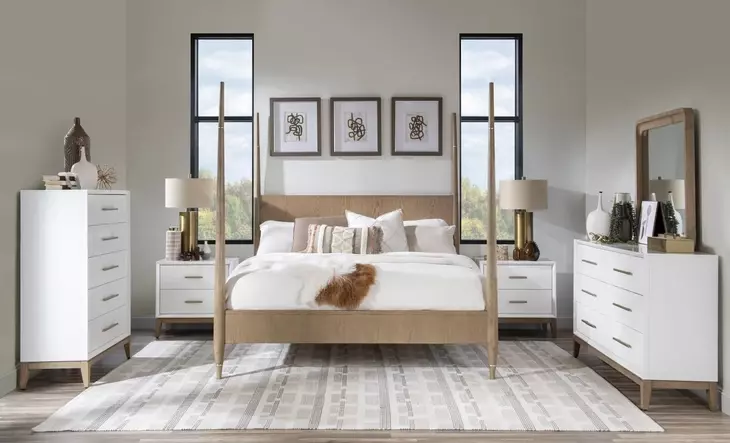 Melrose Desert Oak King Poster Bed