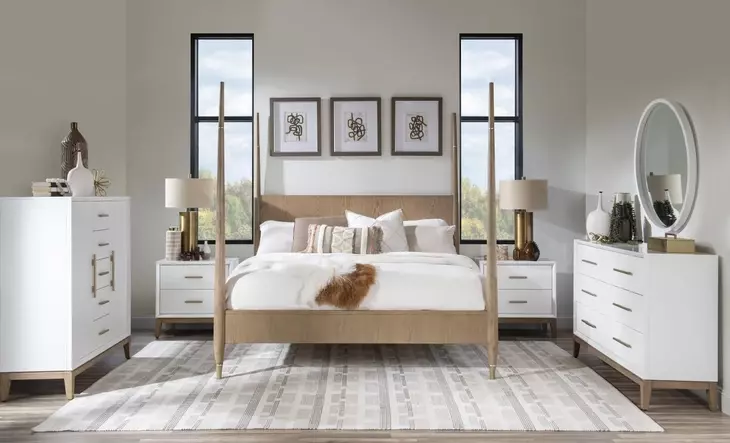 Melrose Desert Oak King Poster Bed