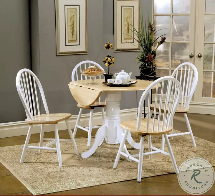 Allison Natural Brown And White Drop Leaf Round Dining Table