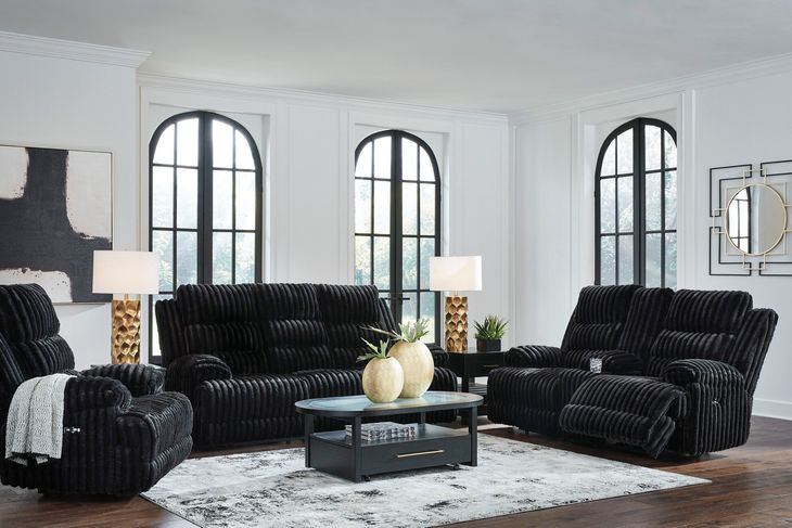 Higgesbee Onyx Power Reclining Living Room Set with Drop Down Table and USB Charging