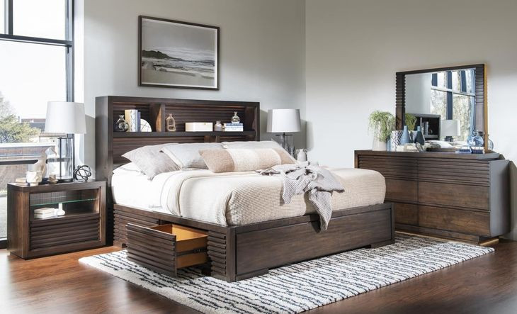 Architect Onyx King Bookcase Storage Bed with LED