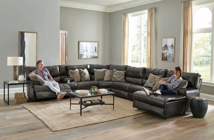 Como Steel Leather 7 Piece Reclining Modular Sectional with RAF Chaise