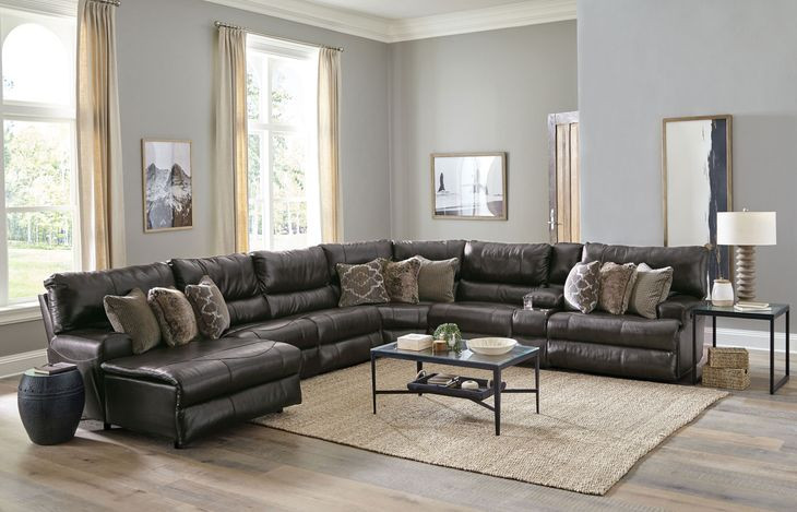 Como Steel Leather 7 Piece Reclining Modular Sectional with LAF Chaise
