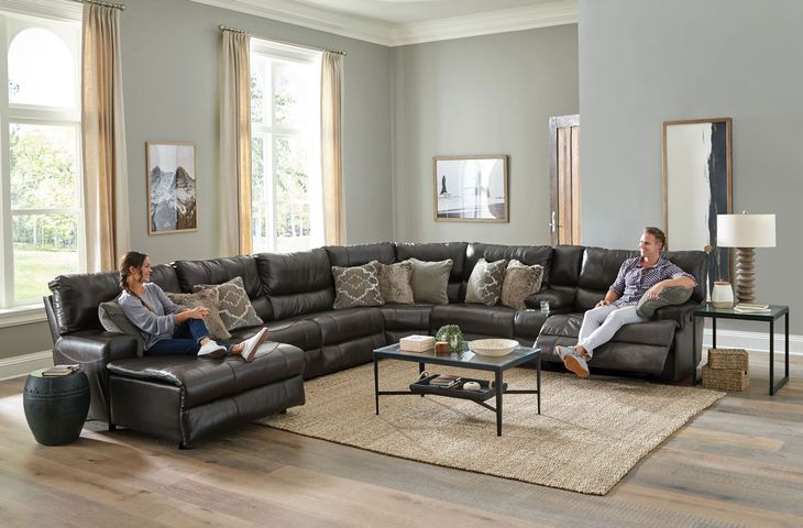 Como Steel Leather 7 Piece Reclining Modular Sectional with LAF Chaise