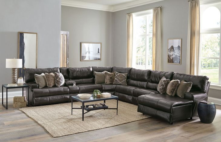 Como Steel Leather 7 Piece Reclining Modular Sectional with RAF Chaise