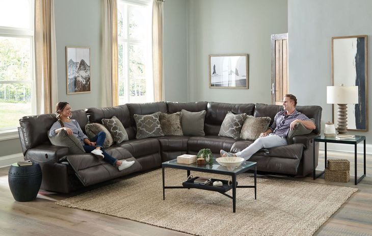 Como Steel Leather 5 Piece Reclining Modular Sectional
