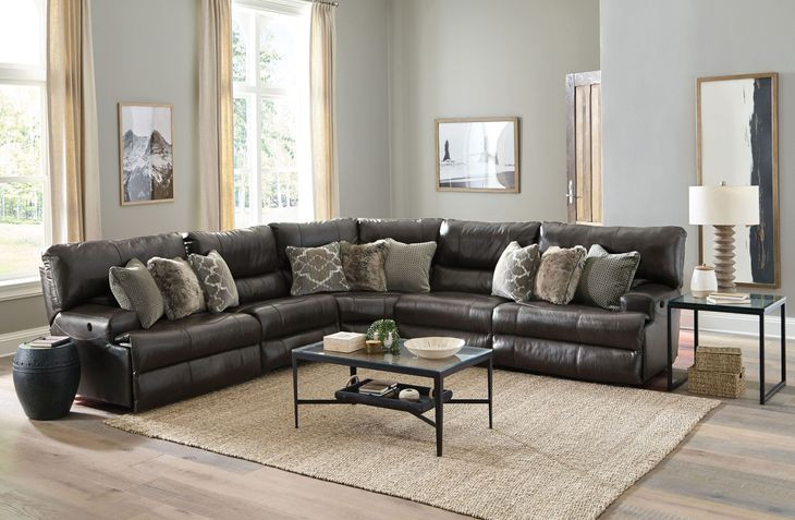 Como Steel Leather 5 Piece Reclining Modular Sectional