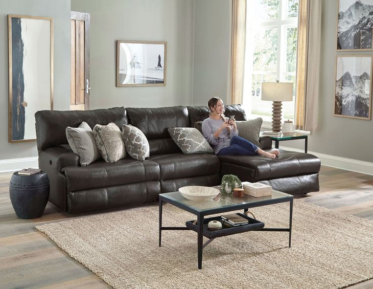 Como Steel Leather 3 Piece Reclining Modular Sectional with RAF Chaise