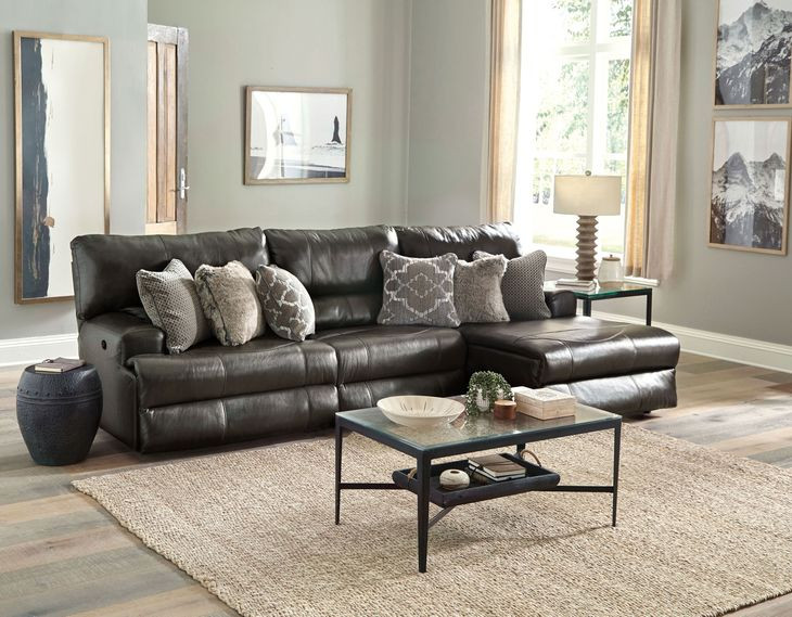 Como Steel Leather 3 Piece Reclining Modular Sectional with RAF Chaise