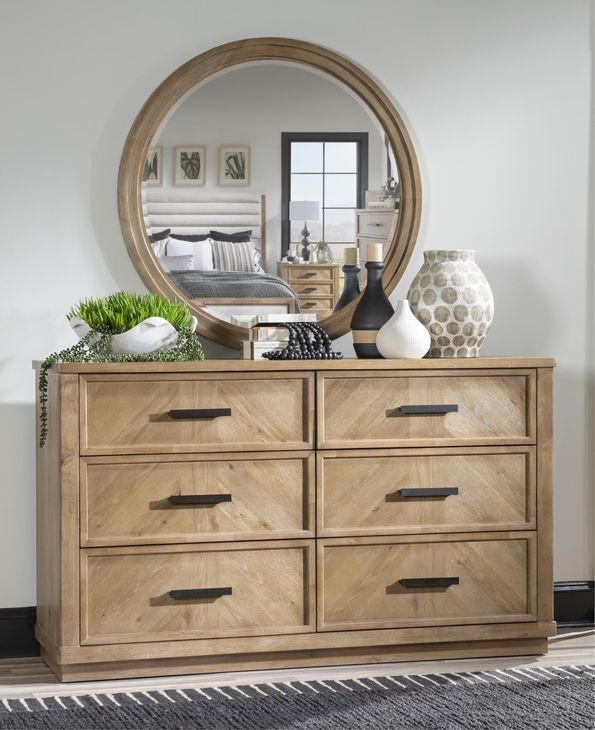 Torrance Aged Driftwood Round Dresser Mirror