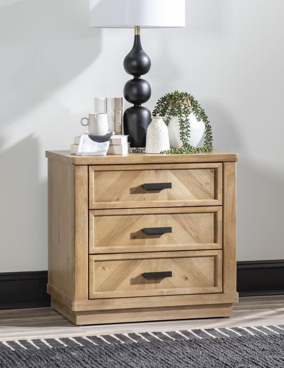 Torrance Aged Driftwood 3 Drawer Nightstand with USB Charging