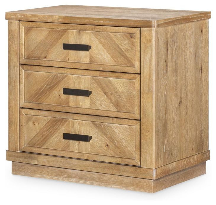 Torrance Aged Driftwood 3 Drawer Nightstand with USB Charging