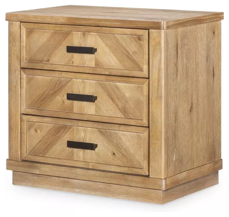 Torrance Aged Driftwood 3 Drawer Nightstand with USB Charging