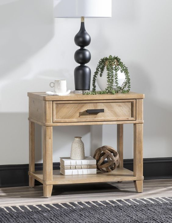 Torrance Aged Driftwood 1 Drawer Nightstand with USB Charging