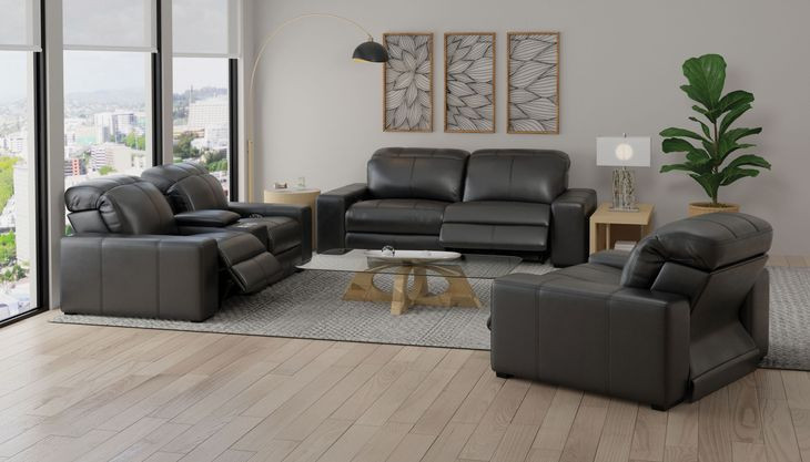 Ferrara Black Leather Zero Gravity Power Reclining Living Room Set with Power Headrest and USB Charging