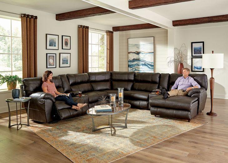 Maldini Coffee Leather Zero Gravity 4 Piece Modular Power Reclining Sectional with Power Headrest and Heat Massage