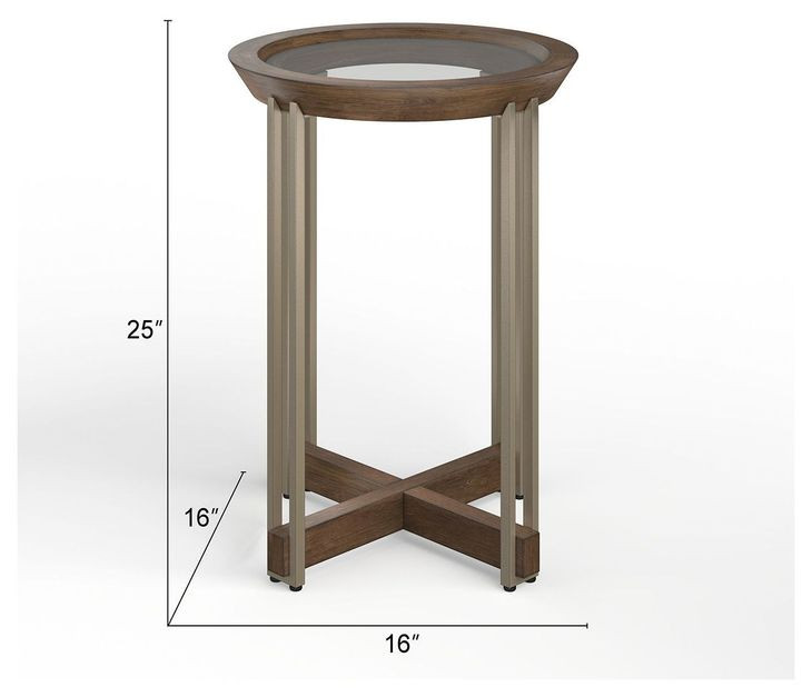 Elora Walnut and Tarnished Silver Round Glass Top Accent Table