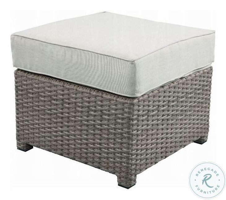 Salena Beige Fabric and Gray Wicker Patio Sofa with 2 Pillows and Rectangular Ottoman