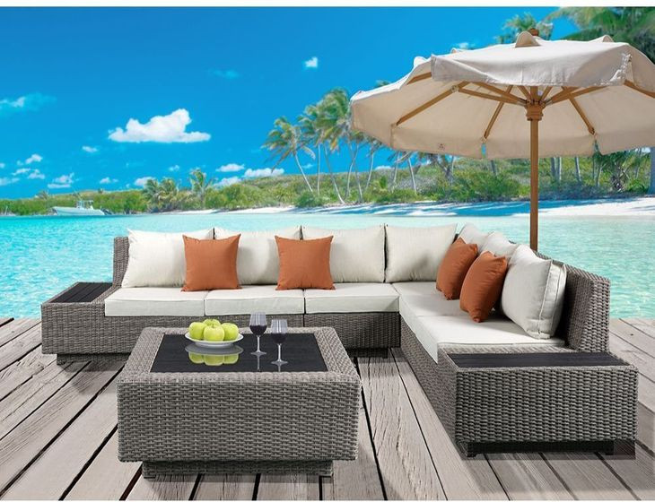 Salena Beige and Gray 5 Piece Outdoor Conversation Set