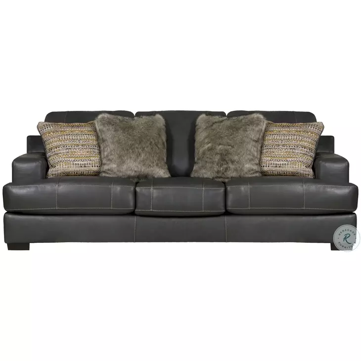 Marco Gunmetal Italian Top Grain Leather Match 92" Sofa