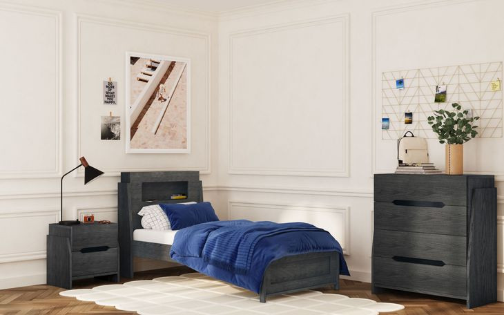 Darby Midnight Blue Youth Storage Panel Bedroom Set with USB Charging and LED