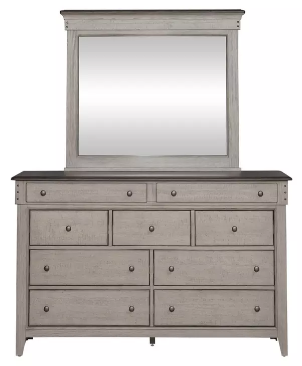 Ivy Hollow Weathered Linen and Dusty Taupe 9 Drawer Dresser with Mirror