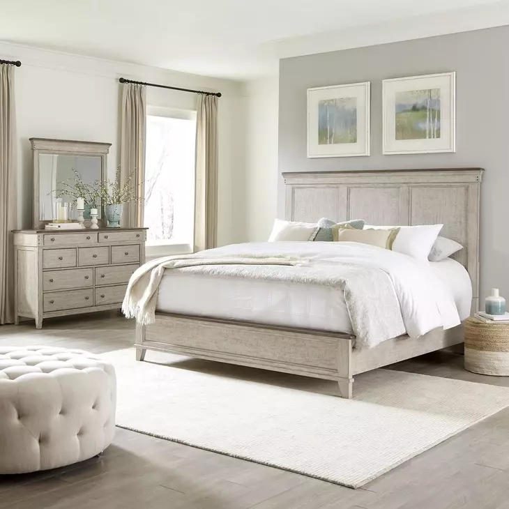 Ivy Hollow Weathered Linen and Dusty Taupe 9 Drawer Dresser with Mirror