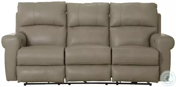 Torretta Putty Leather Lay Flat Power Reclining 87" Sofa