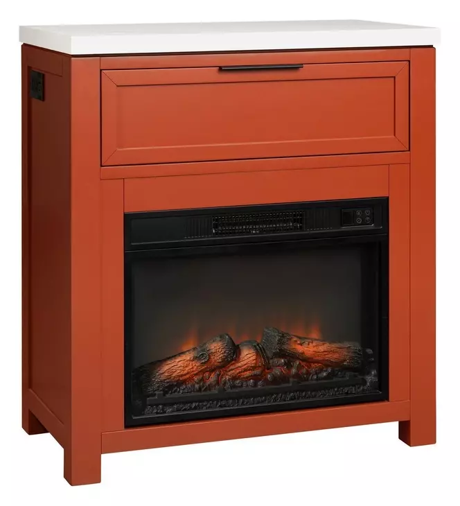 Fireside Consoles Terracotta and White Sintered Stone Top Fireside Console with USB Charging