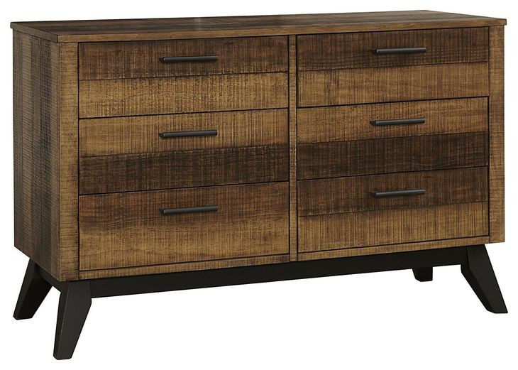 Urban Rustic Brushed Wheat and Black 6 Drawer Dresser