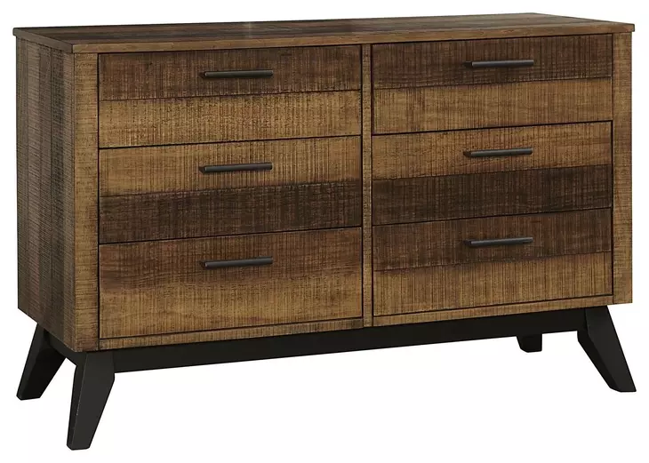 Urban Rustic Brushed Wheat and Black 6 Drawer Dresser