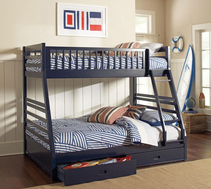 Ashton Navy Blue Twin Over Full Bunk Bed