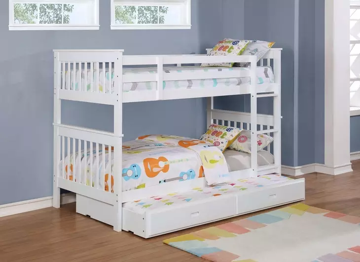 Chapman White Twin Over Twin Bunk Bed with Matresses