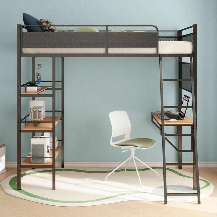 Campus Black and Brown Full Over Twin Workstation Bunk Bed