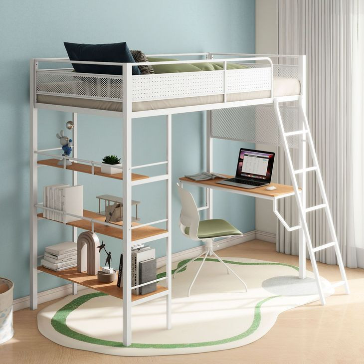 Campus White and Brown Full Over Twin Workstation Bunk Bed