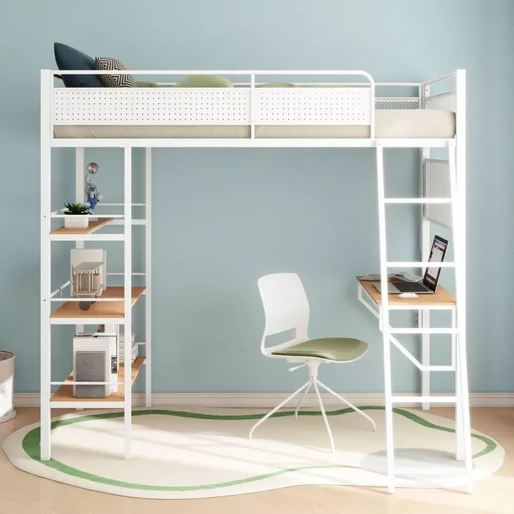 Campus White and Brown Full Over Twin Workstation Bunk Bed