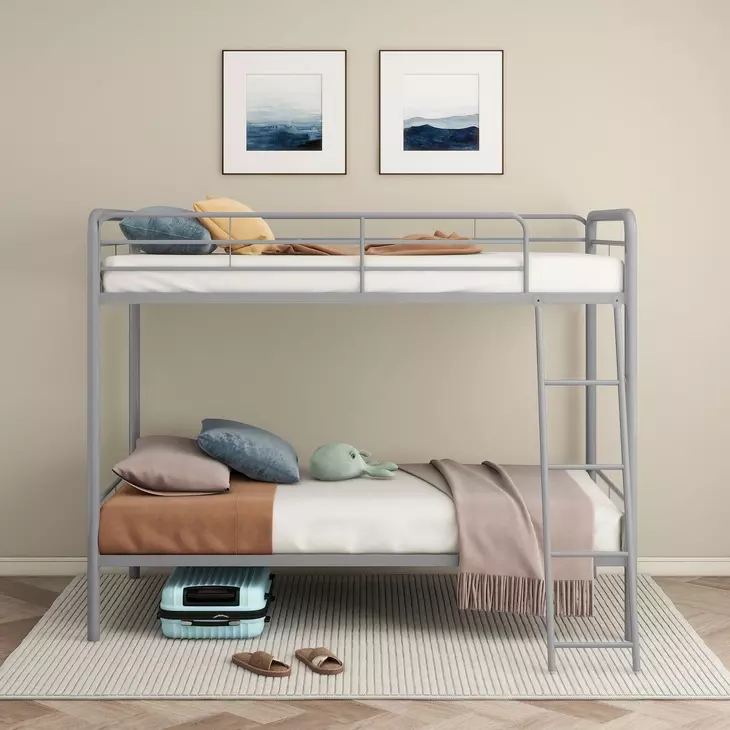 Carson Glossy Silver Twin Over Twin Bunk Bed