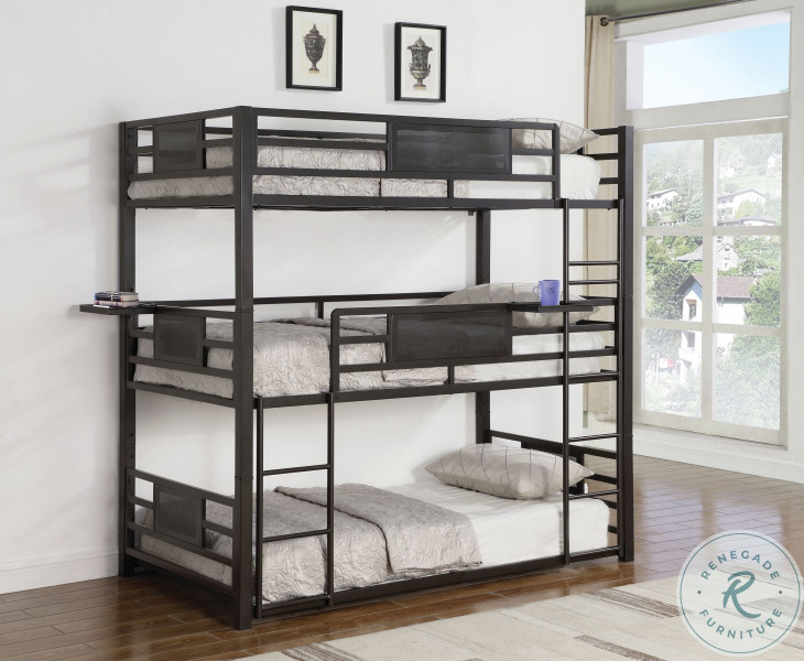 Rogen Dark Bronze Triple Twin Over Twin Bunk Bed from Coaster Coleman