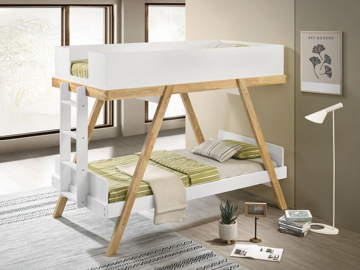 Frankie White And Natural Wooden Twin Over Twin Bunk Bed